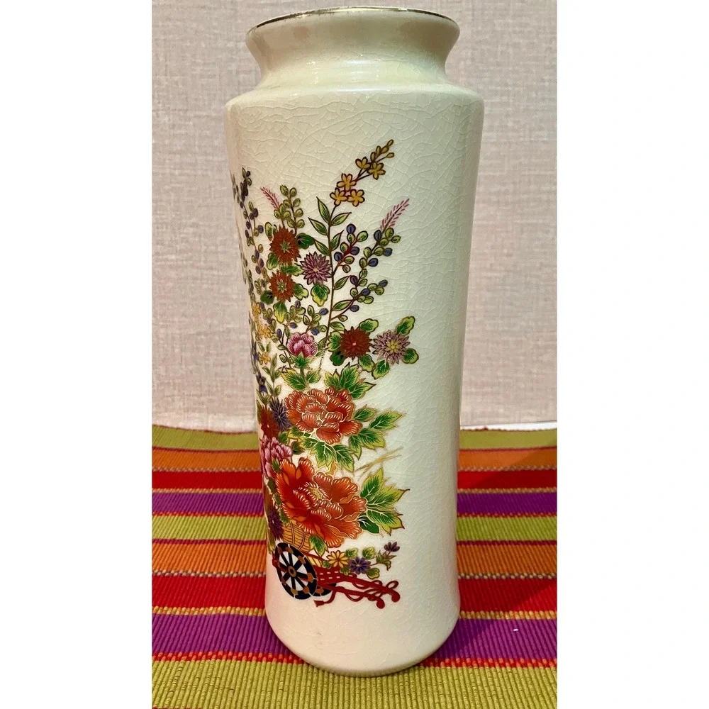 Arimari Floral Cylinder Vase Home Decor Cream Multicolor Excellent Satsuma Style